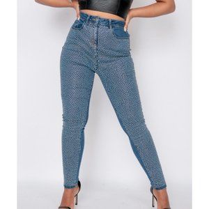 High Waist Rhinestone Embellished Skinny Jeans